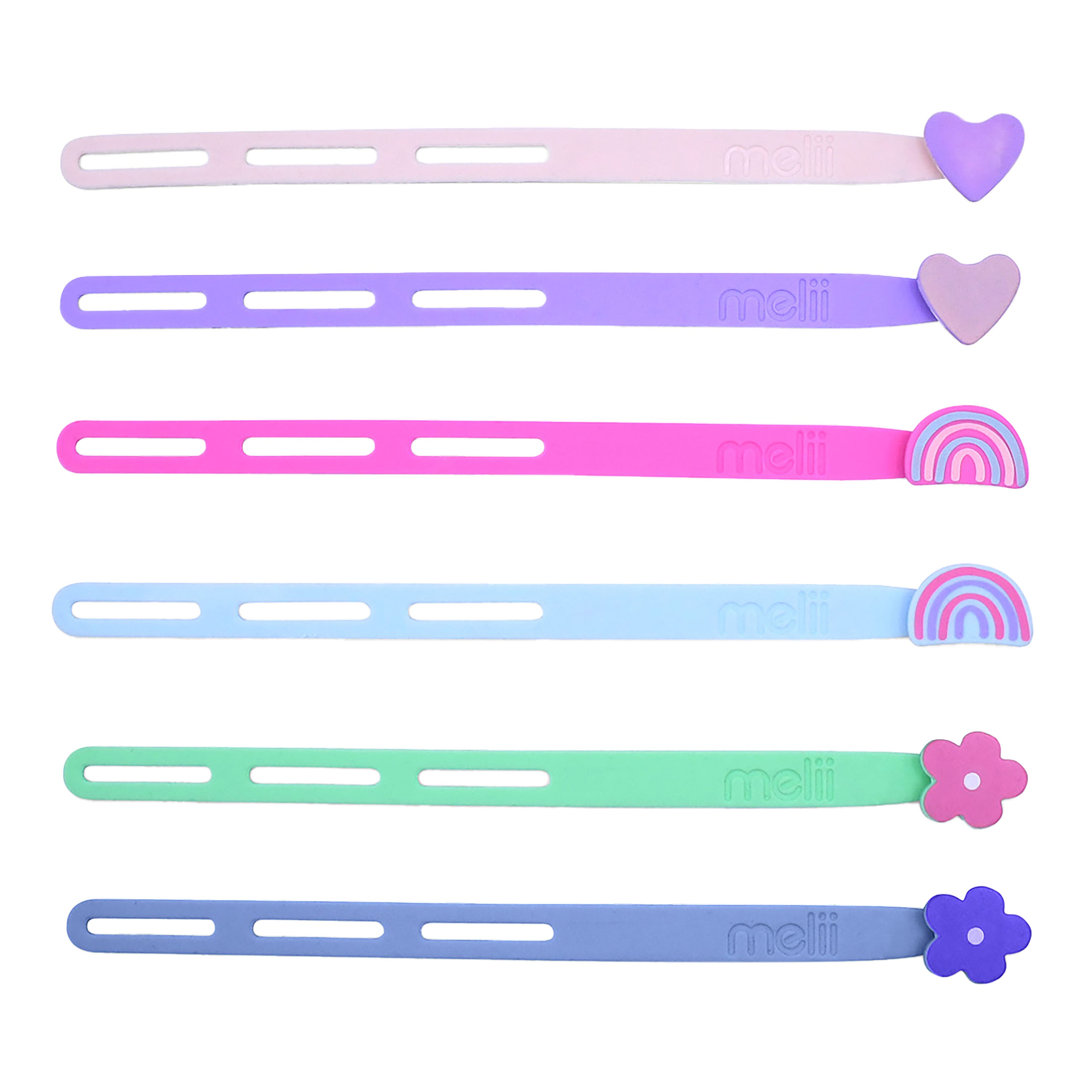 Melii Luxe silicone wrap bands - Flower, Heart & Rainbow