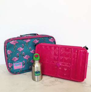 go green large set pink lunchbox flamingo